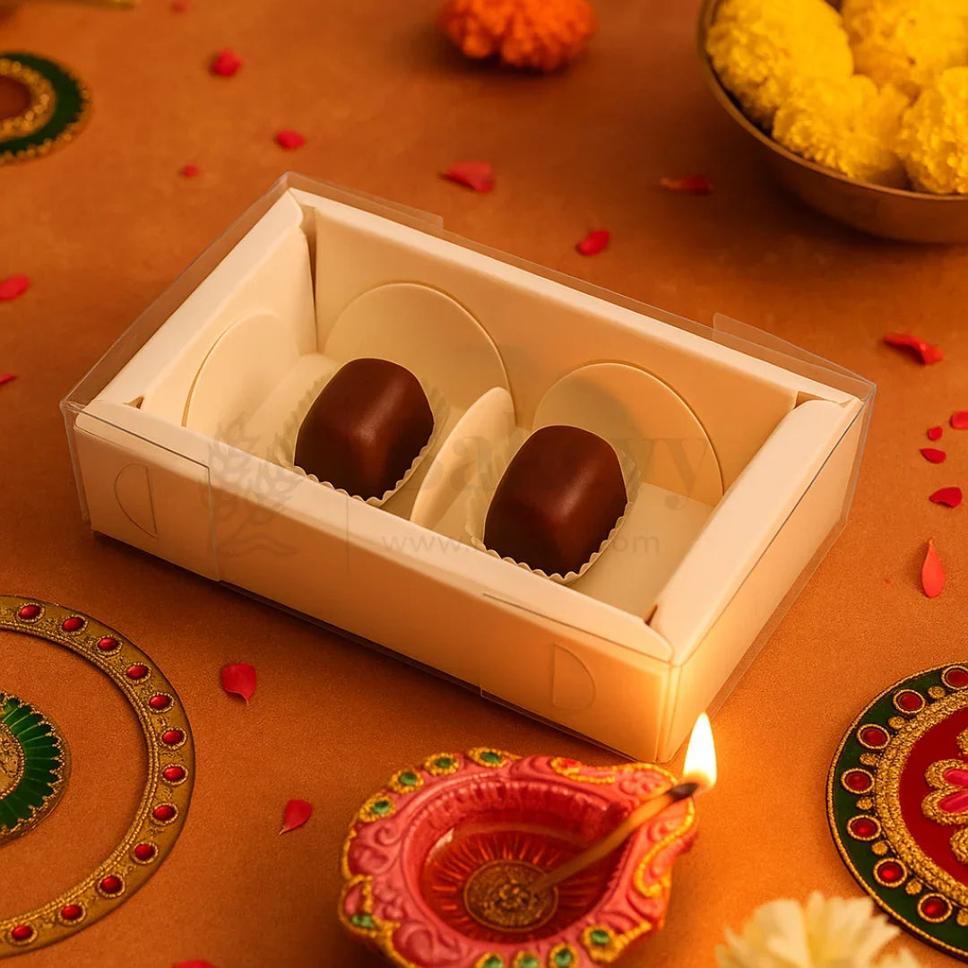 2 Cavity Chocolate Box| White Colour Cavity Box| Pack of 100 - Bakeyy.com - India - 2 Cavity Chocolate Box| White Colour Cavity Box| Pack of 100 - Default Title