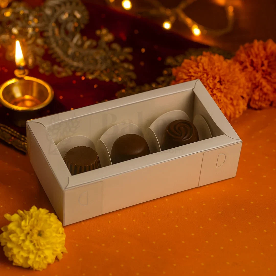 3 Cavity Chocolate Box| White Colour Cavity Box| Pack of 100 - Bakeyy.com - India - 3 Cavity Chocolate Box| White Colour Cavity Box| Pack of 100 - Default Title