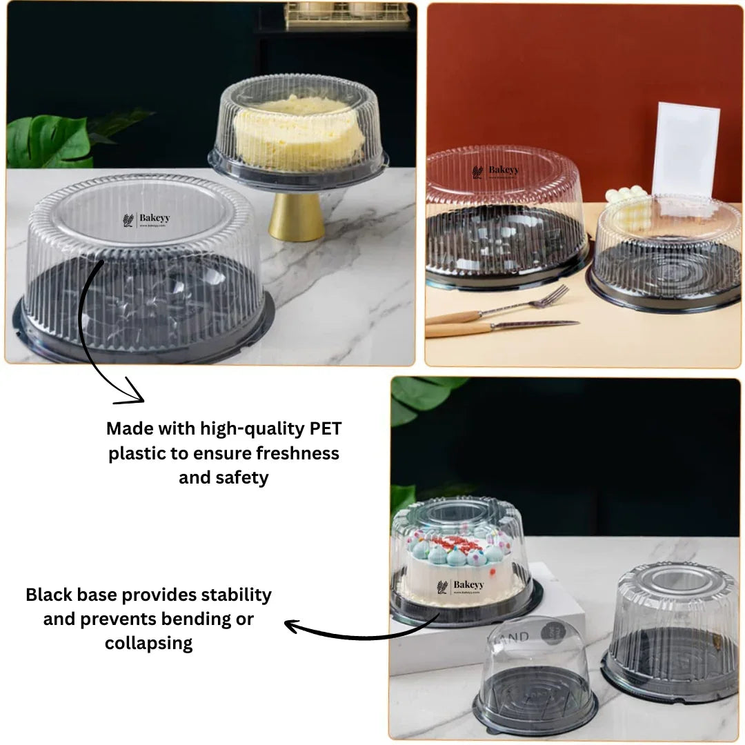 20x8.5Cm| 1/2 Kg Cake Carrier With Lid| Plastic Cake Carrier with Black Base and Transparent Lid| Pack of 10