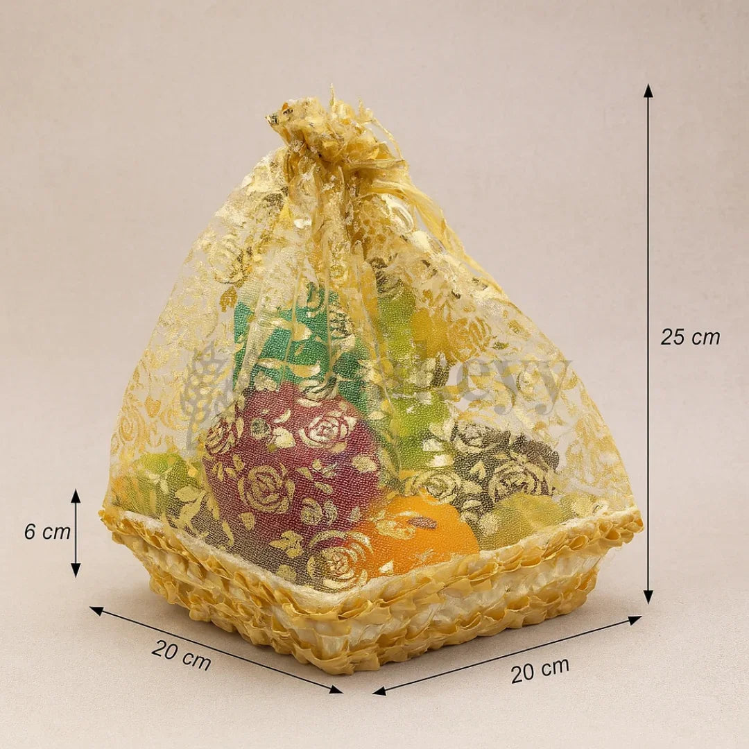 Gold Square Decorative Net Basket | Hamper Basket | Pack of 1