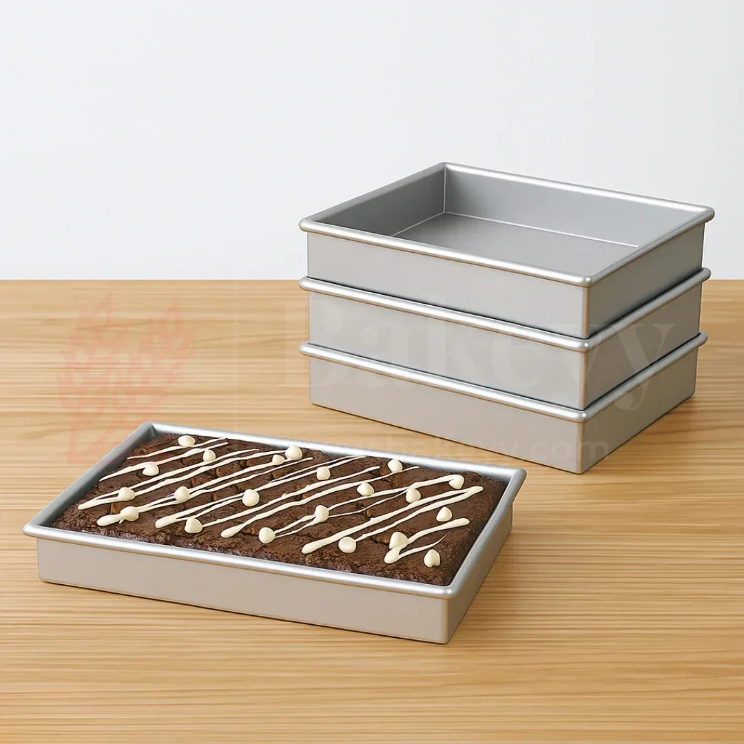 Rectangular Aluminium Brownie Tray | 1 Piece - Bakeyy.com - India - Rectangular Aluminium Brownie Tray | 1 Piece - 5 x 7 x 1 Inch 140.00