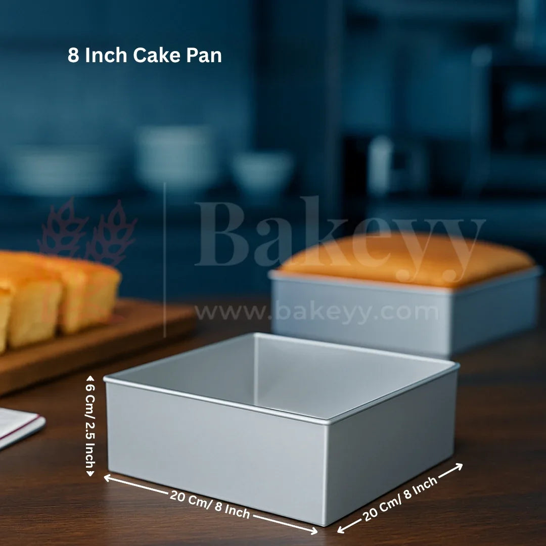 8 inch square cake pan on table, baking supplies from Bakeyy wholesale India
