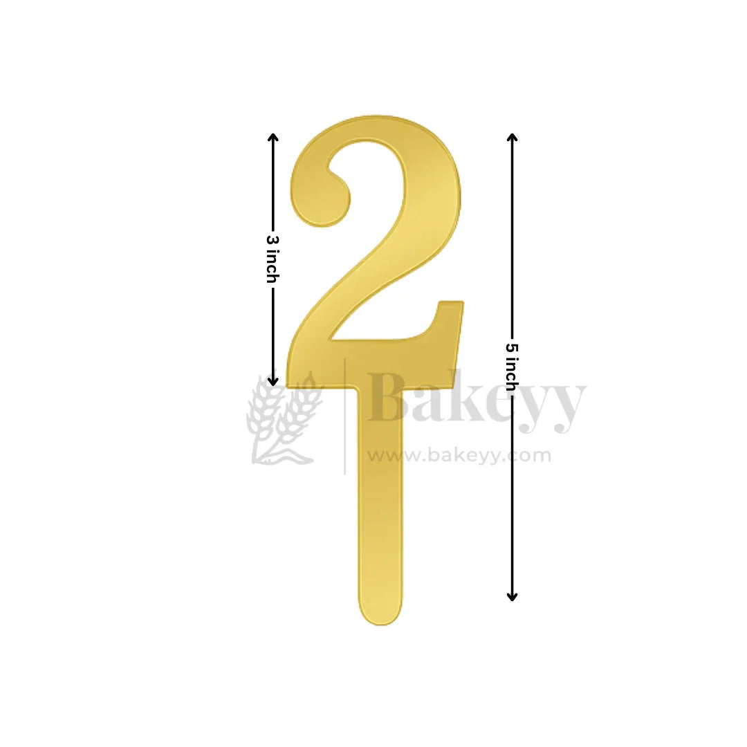 5 Inch | Golden Cake Topper Number 2 | 1 Piece
