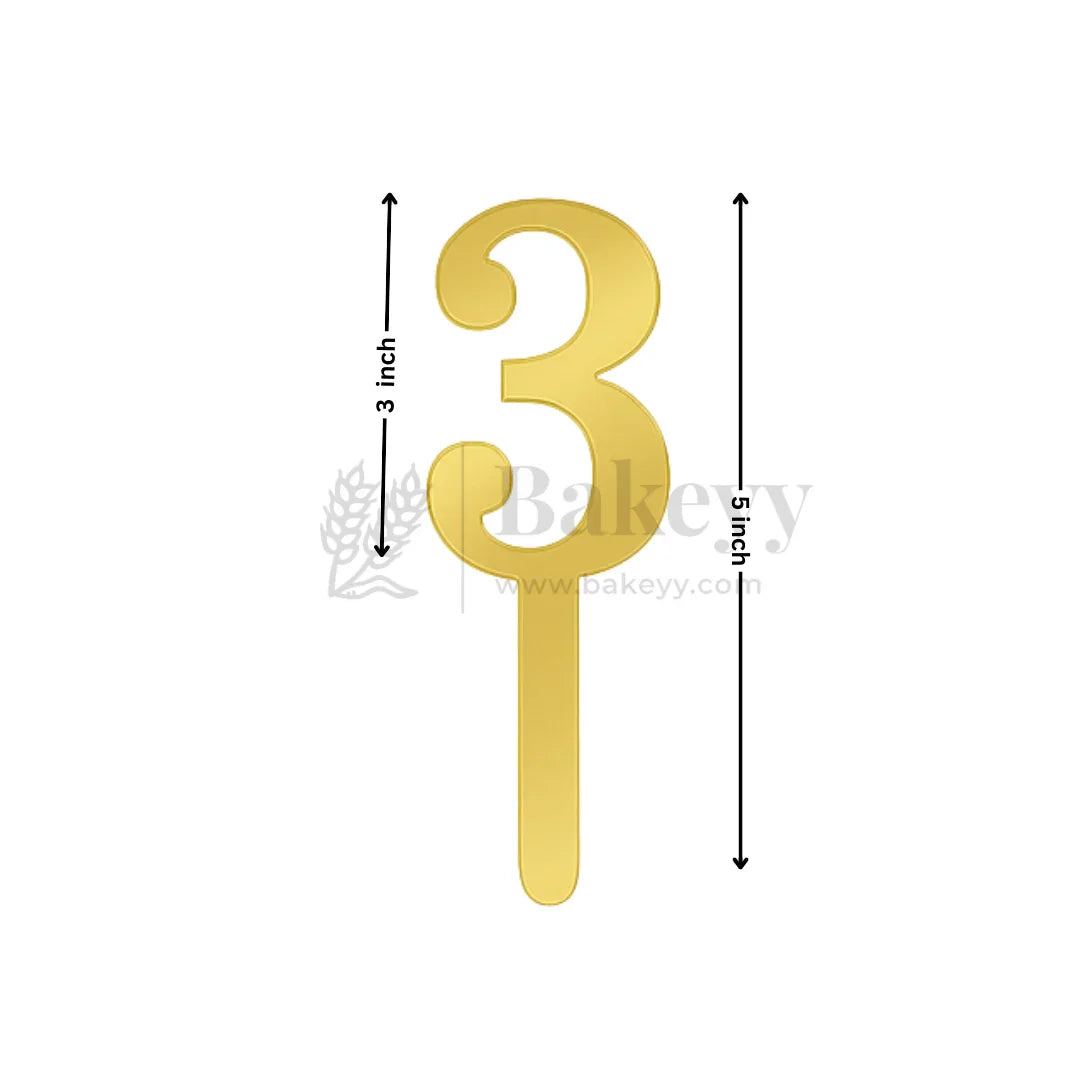 5 Inch | Golden Cake Topper Number 3 | 1 Piece