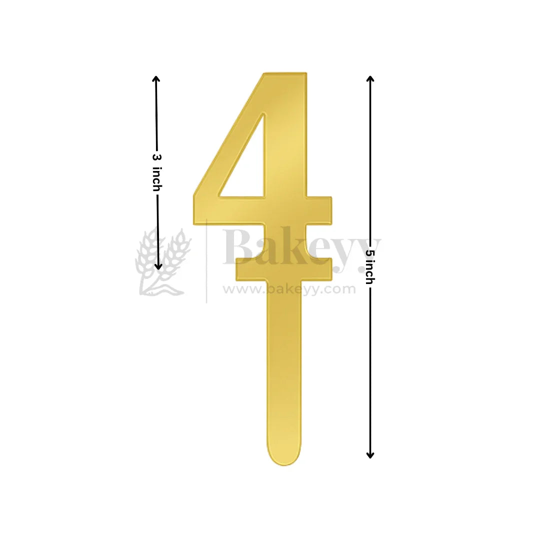 5 Inch | Golden Cake Topper Number 4 | 1 Piece