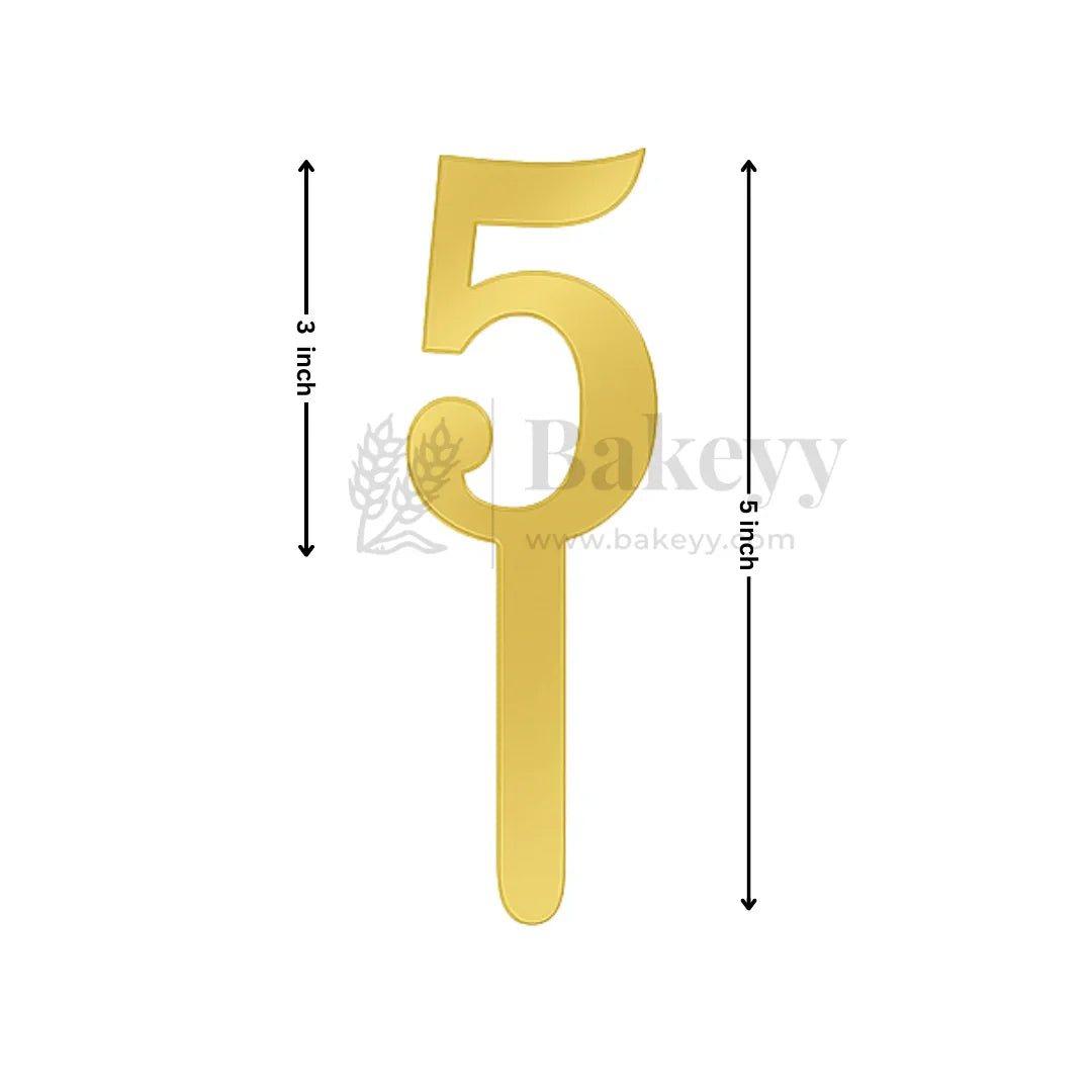 5 Inch | Golden Cake Topper Number 5 | 1 Piece