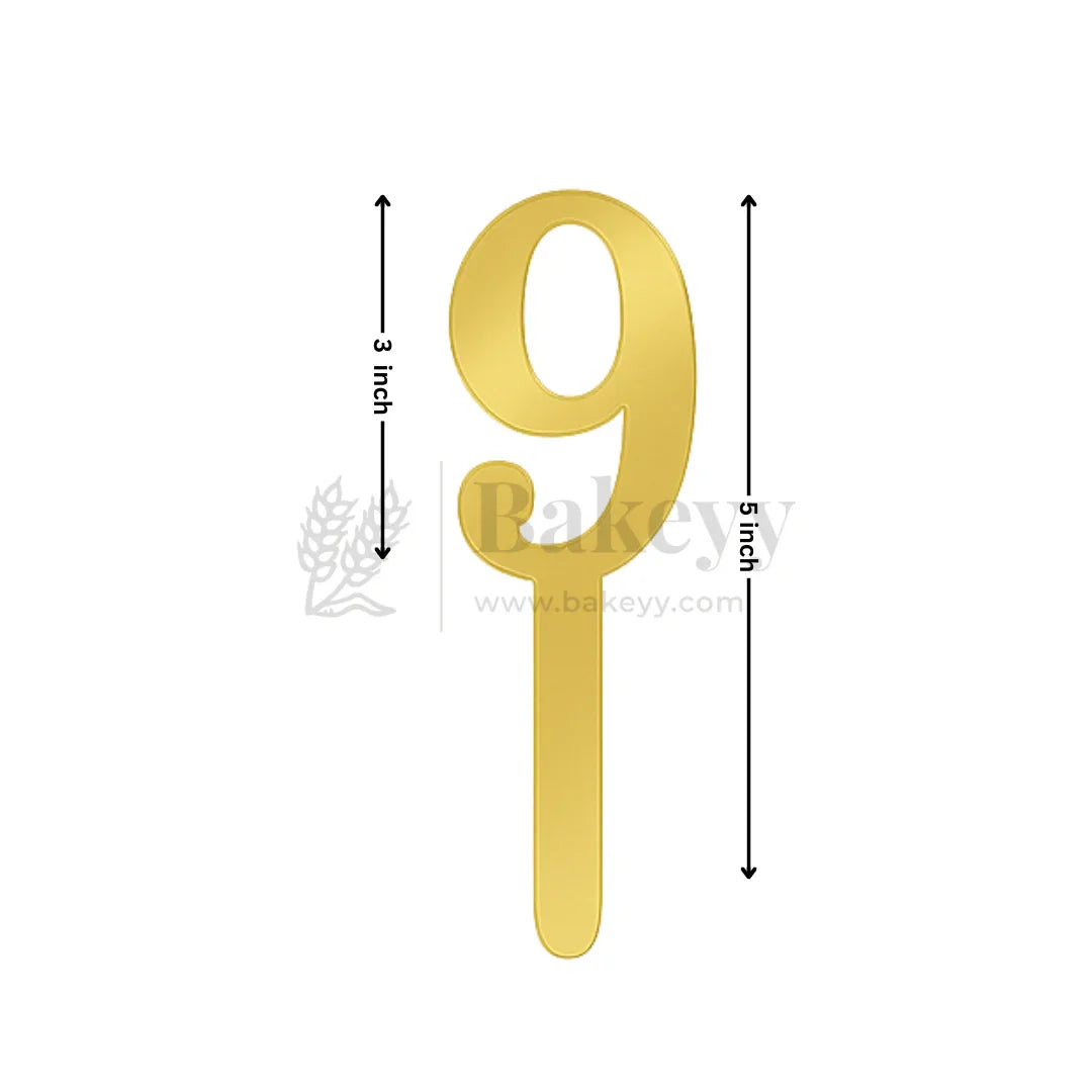 5 Inch | Golden Cake Topper Number 9 | 1 Piece