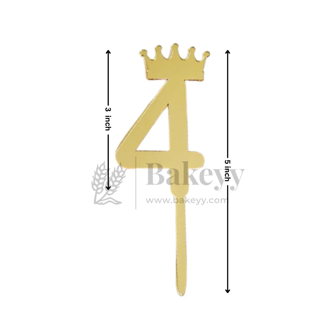 5 Inch | Golden Number 4 Cake Topper with Tiara | 1 Piece