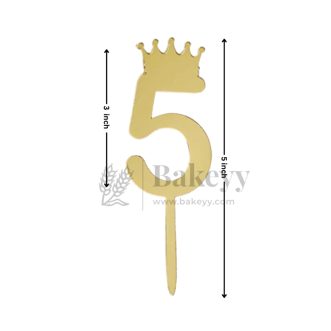 5 Inch | Golden Number 5 Cake Topper with Tiara | 1 Piece