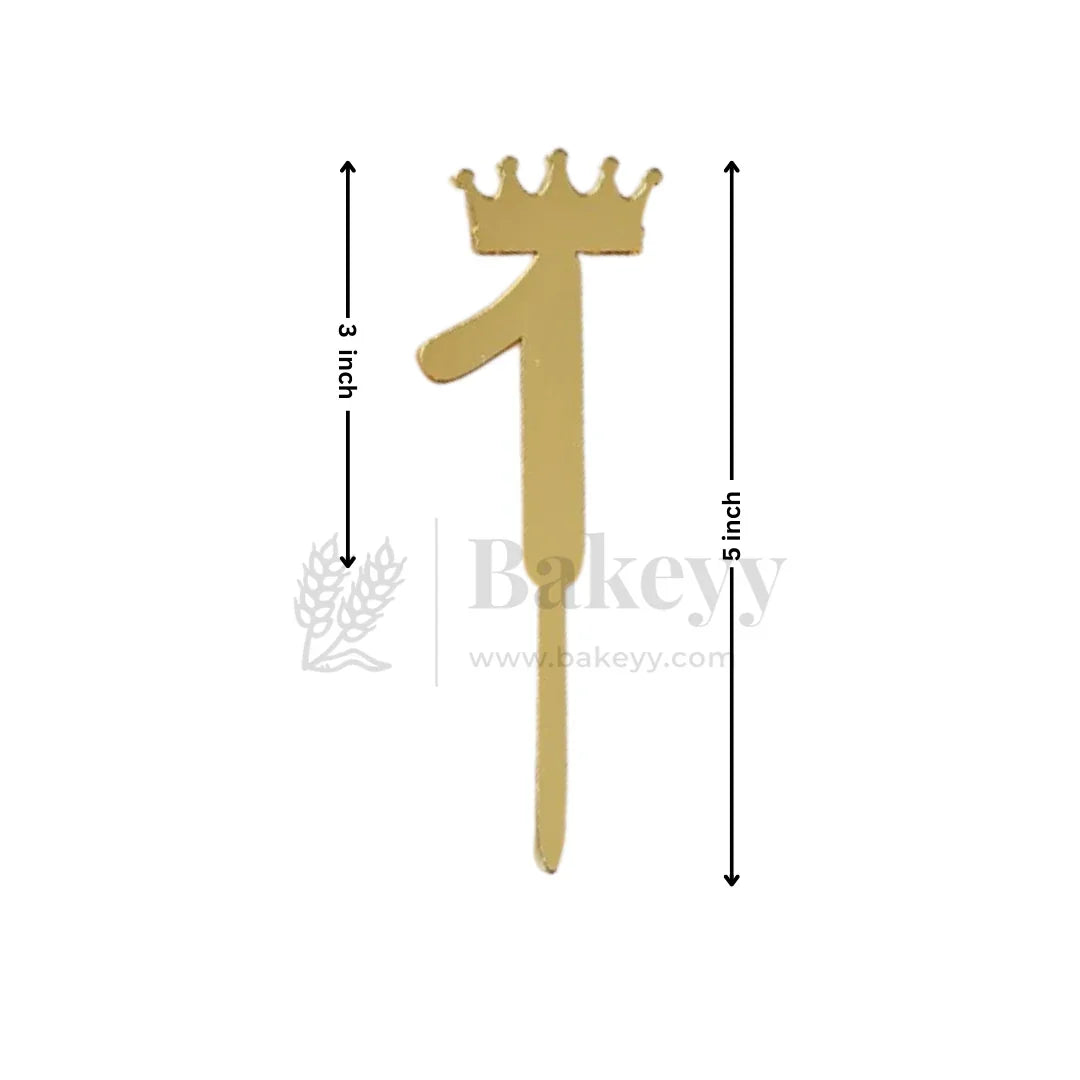 5 Inch | Golden Number 1 Cake Topper with Tiara | 1 Piece