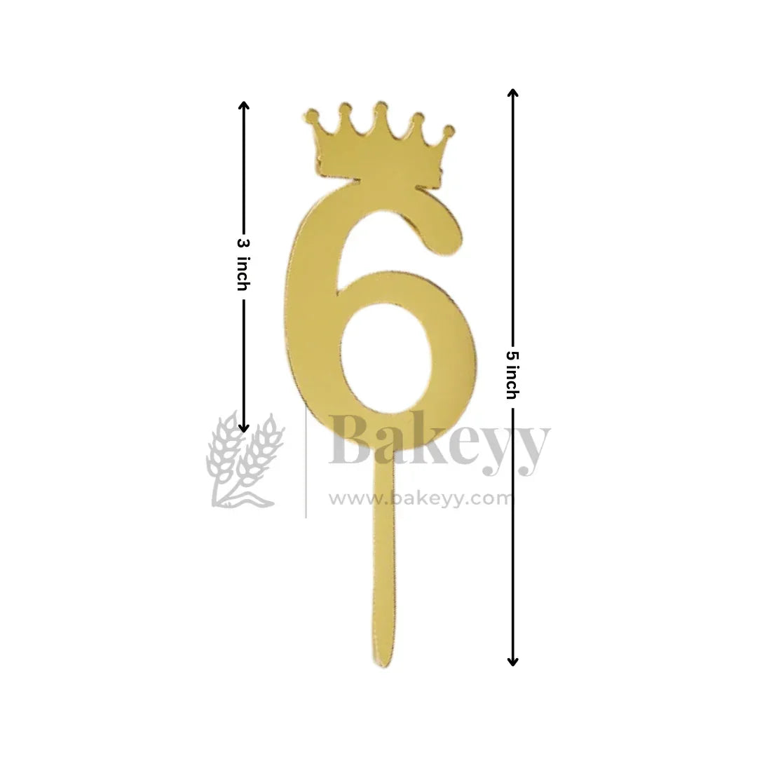 3 Inch | Golden Number 6 Cake Topper with Tiara | 1 Piece