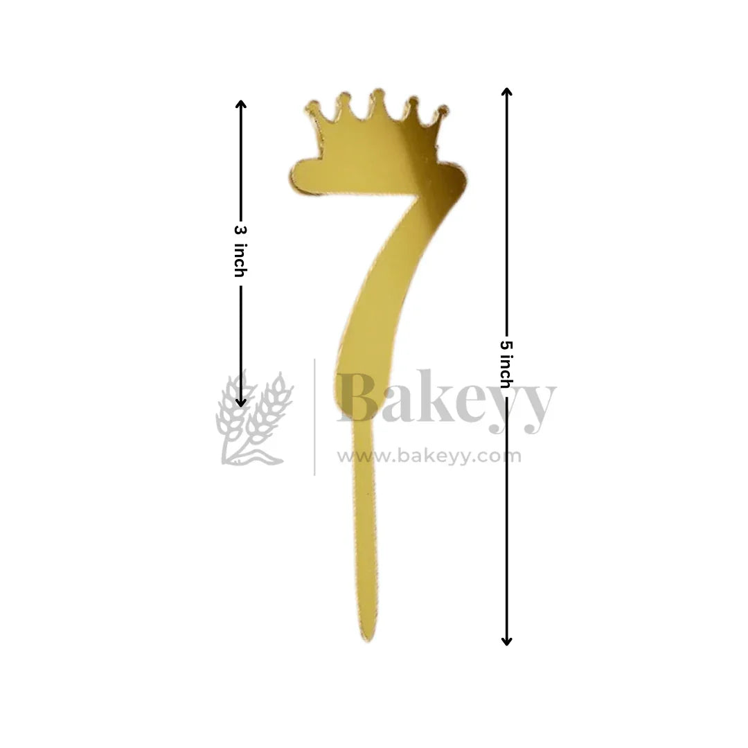 5 Inch | Golden Number 7 Cake Topper with Tiara | 1 Piece