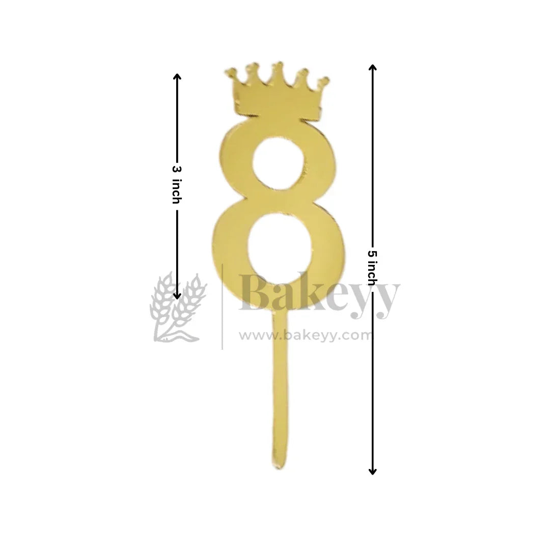5 Inch | Golden Number 8 Cake Topper with Tiara | 1 Piece