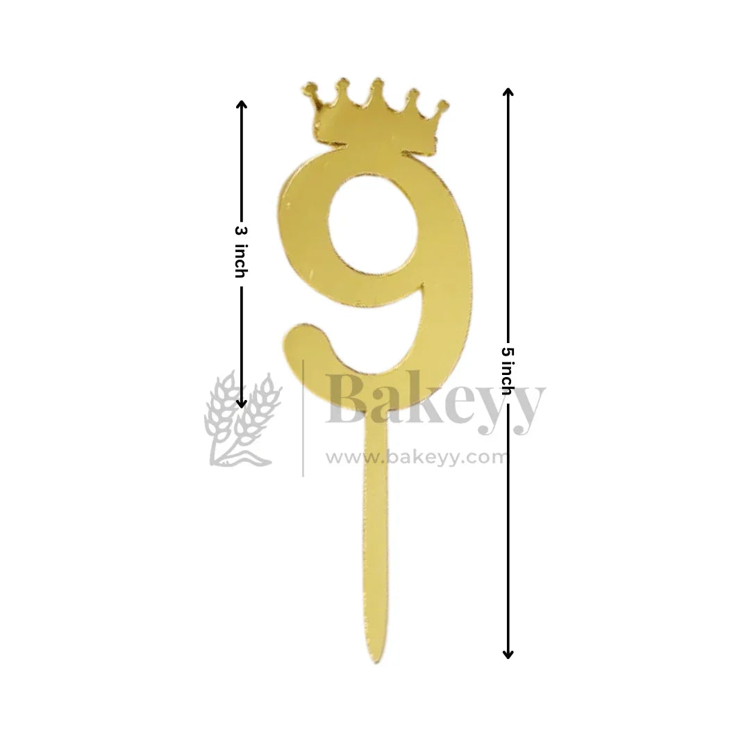 5 Inch | Golden Number 9 Cake Topper with Tiara | 1 Piece