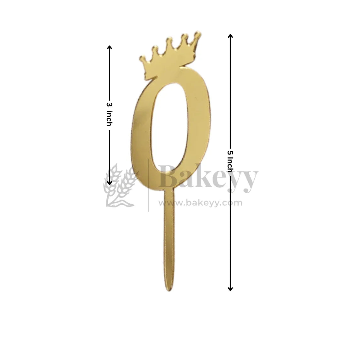 5 Inch | Golden Number 0 Cake Topper with Tiara | 1 Piece
