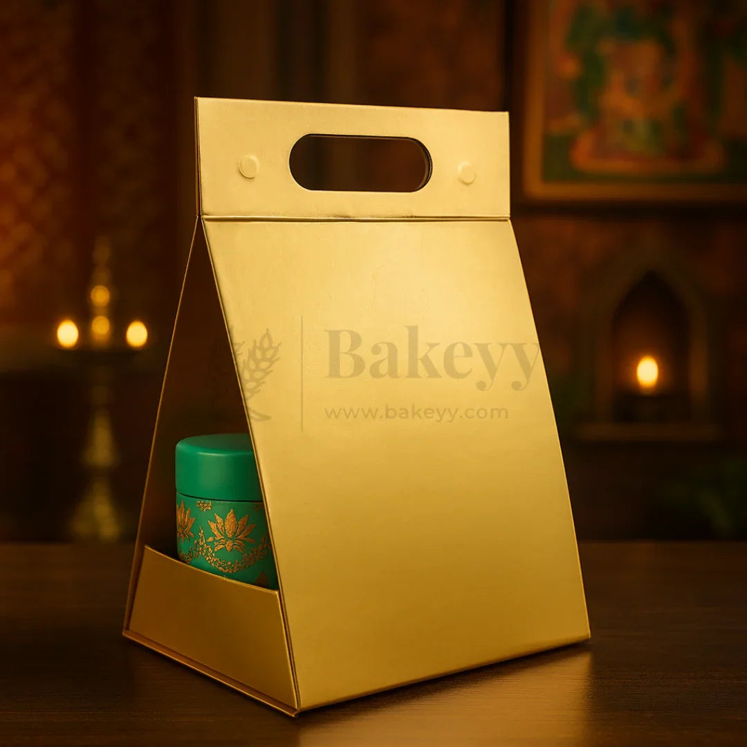 7.5x5x10 Inches | Triangular Collapsible Hamper Box | Gold | Pack of 1