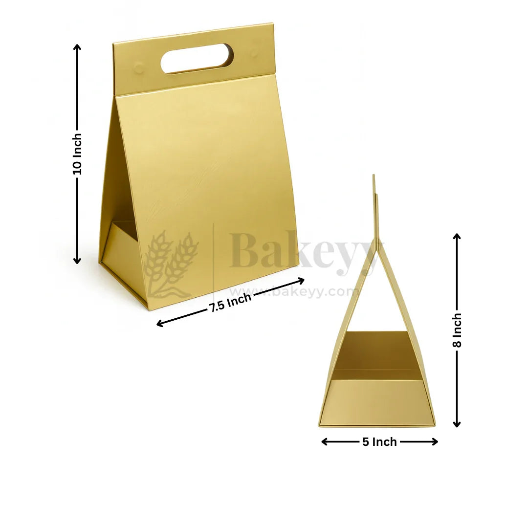 7.5x5x10 Inches | Triangular Collapsible Hamper Box | Gold | Pack of 1