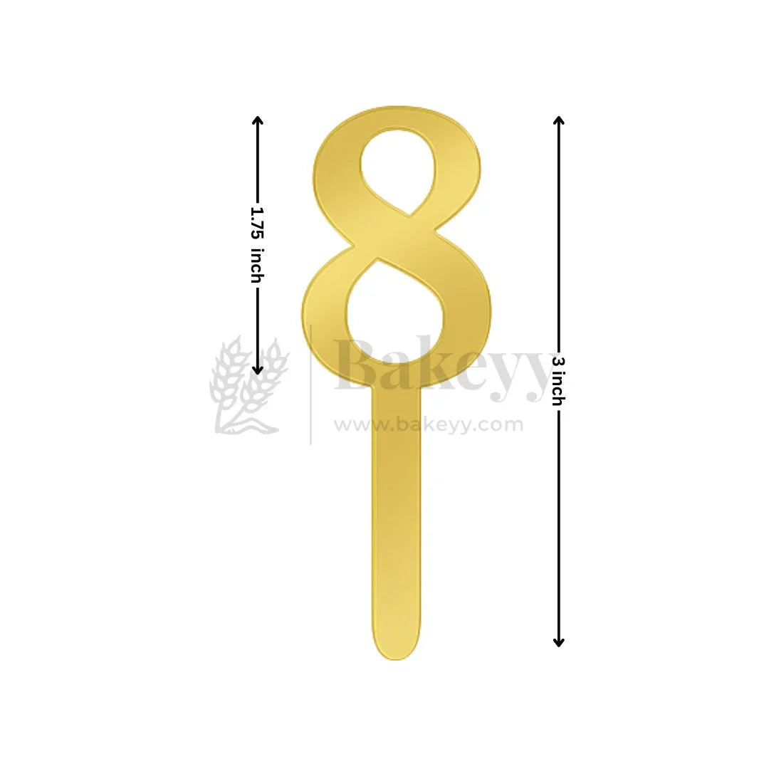 3 Inch | Golden Cake Topper Number 8 | 1 Piece