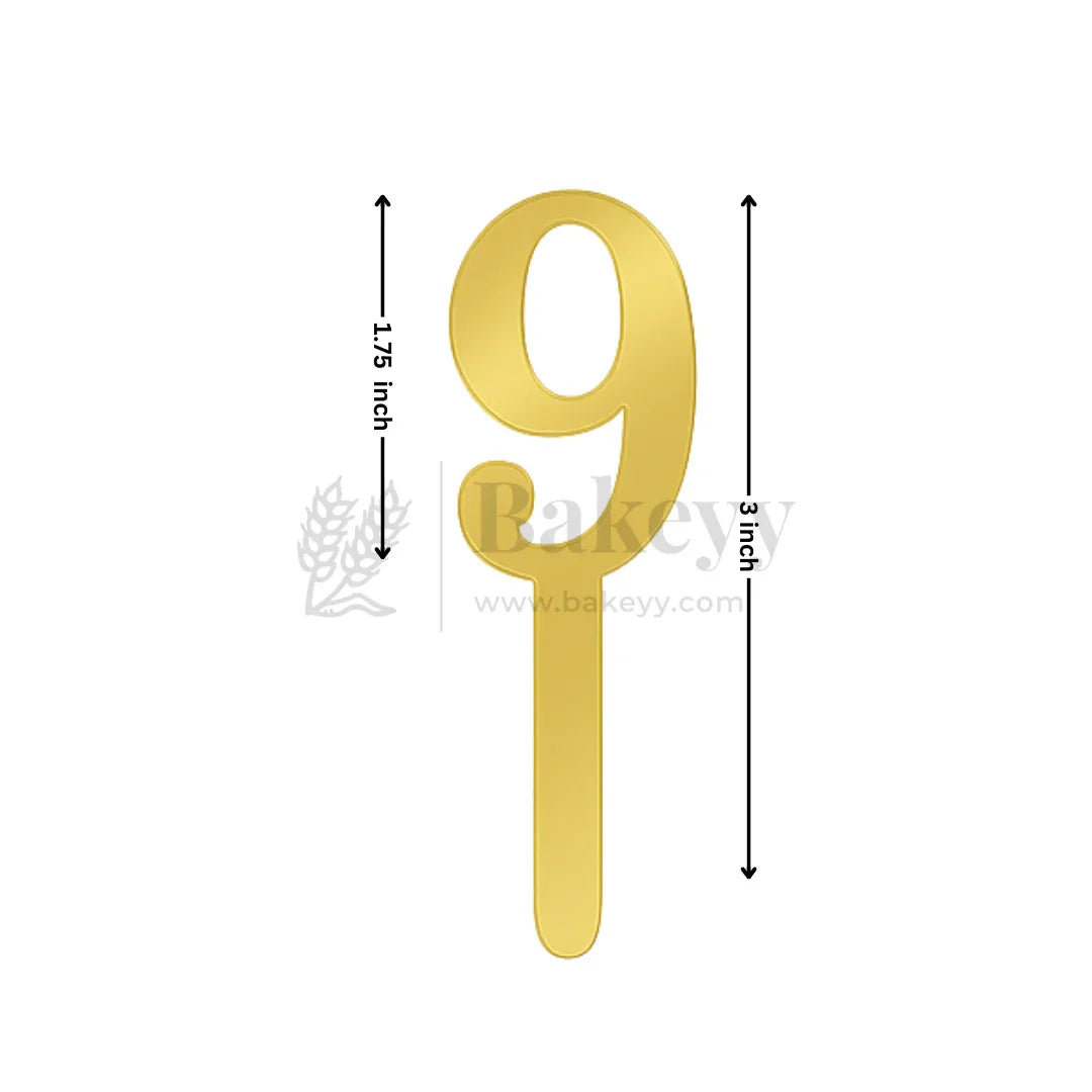 3 Inch | Golden Cake Topper Number 9 | 1 Piece