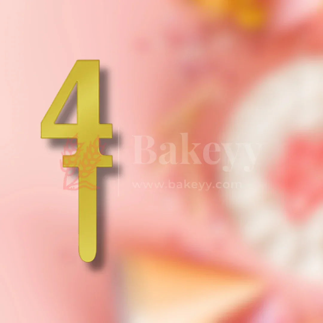 5 Inch | Golden Cake Topper Number 4 | 1 Piece
