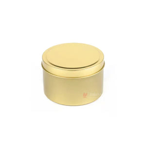 Gold round tin candle box for gift packaging from Bakeyy wholesale baking supplies