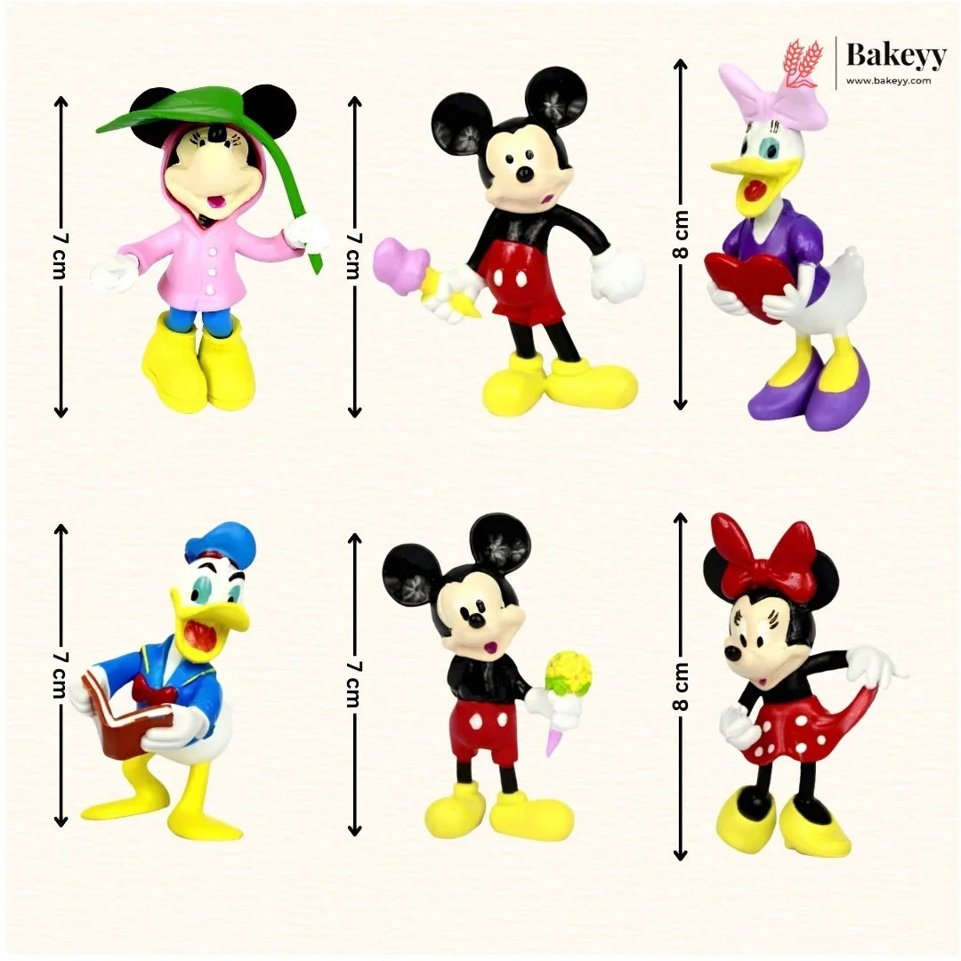 Set of cartoon character figurines with dimensions and 'Bakeyy' branding.