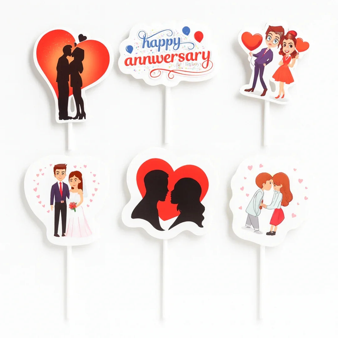 Celebration Theme Cake Topper | Assorted Designs | Celebration Event Cake Toppers | Pack of 6