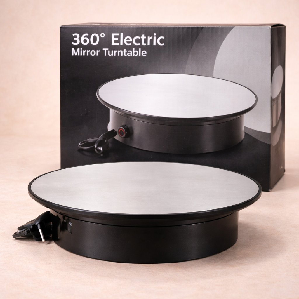 360° Electric Mirror Turntable with Dual Power Option | USB & D Battery | 2–4 RPM Rotating Display Stand | Pack of 1