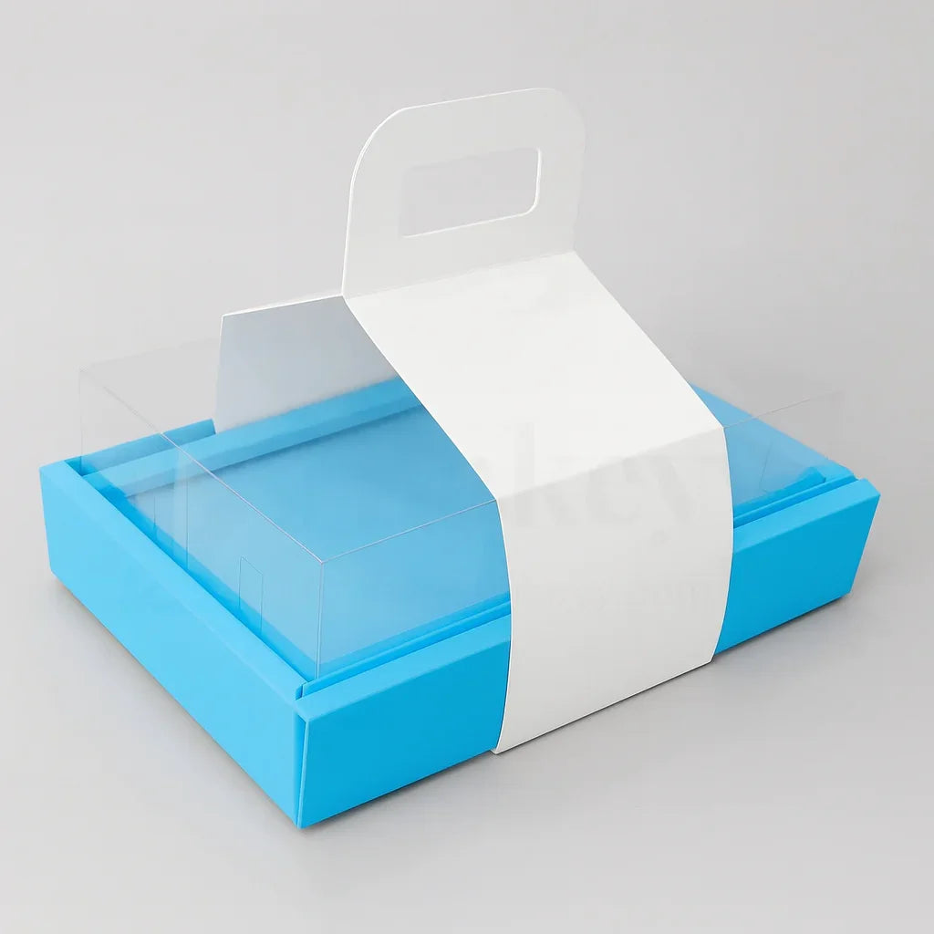 Double Wall Hamper Box with Fit in Transparent Lid and Blue Base and Handle| Pack of 10 - Bakeyy.com - India - Double Wall Hamper Box with Fit in Transparent Lid and Blue Base and Handle| Pack of 10 - Default Title