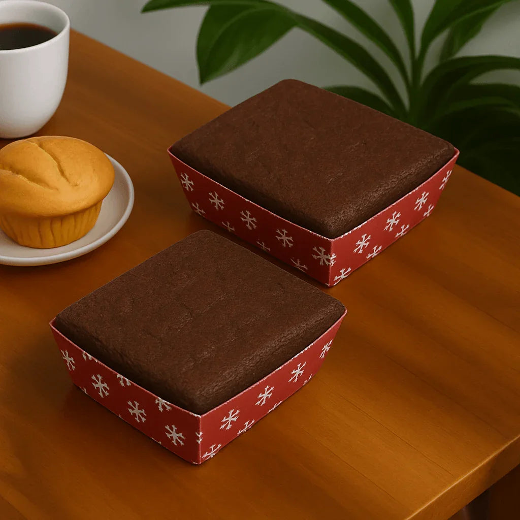 Brownie Bake N Serve Paper Trays | Pack of 50 | Floral Print Square Cups in Red, Blue & Brown for Elegant Baking & Serving - Bakeyy.com - India - Brownie Bake N Serve Paper Trays | Pack of 50 | Floral Print Square Cups in Red, Blue & Brown for Elegant Baking & Serving - Brown