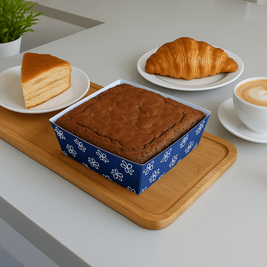 Brownie Bake N Serve Paper Trays | Pack of 50 | Floral Print Square Cups in Red, Blue & Brown for Elegant Baking & Serving - Bakeyy.com - India - Brownie Bake N Serve Paper Trays | Pack of 50 | Floral Print Square Cups in Red, Blue & Brown for Elegant Baking & Serving - Blue