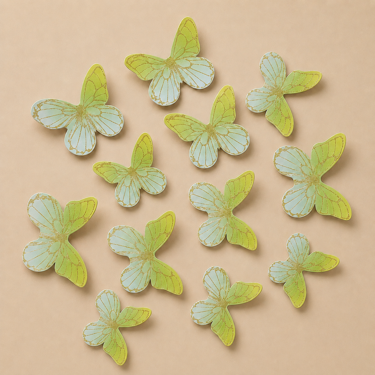 Rainbow Butterfly Cake Toppers with Gold Glitter Detailing | Elegant Decoration for Cakes, Cupcakes & Desserts | Pack of 10