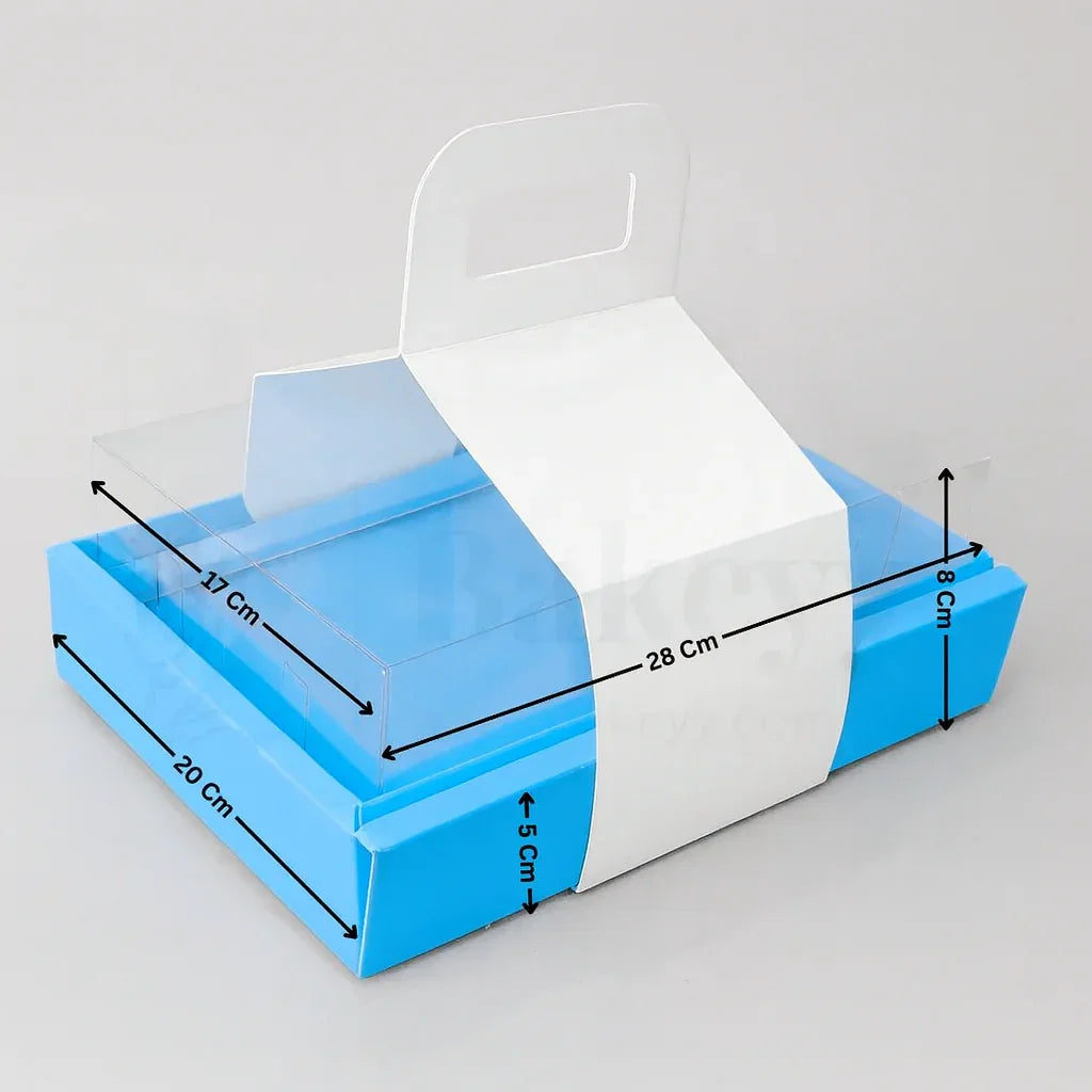 Double Wall Hamper Box with Fit in Transparent Lid and Blue Base and Handle| Pack of 10 - Bakeyy.com - India - Double Wall Hamper Box with Fit in Transparent Lid and Blue Base and Handle| Pack of 10 - Default Title