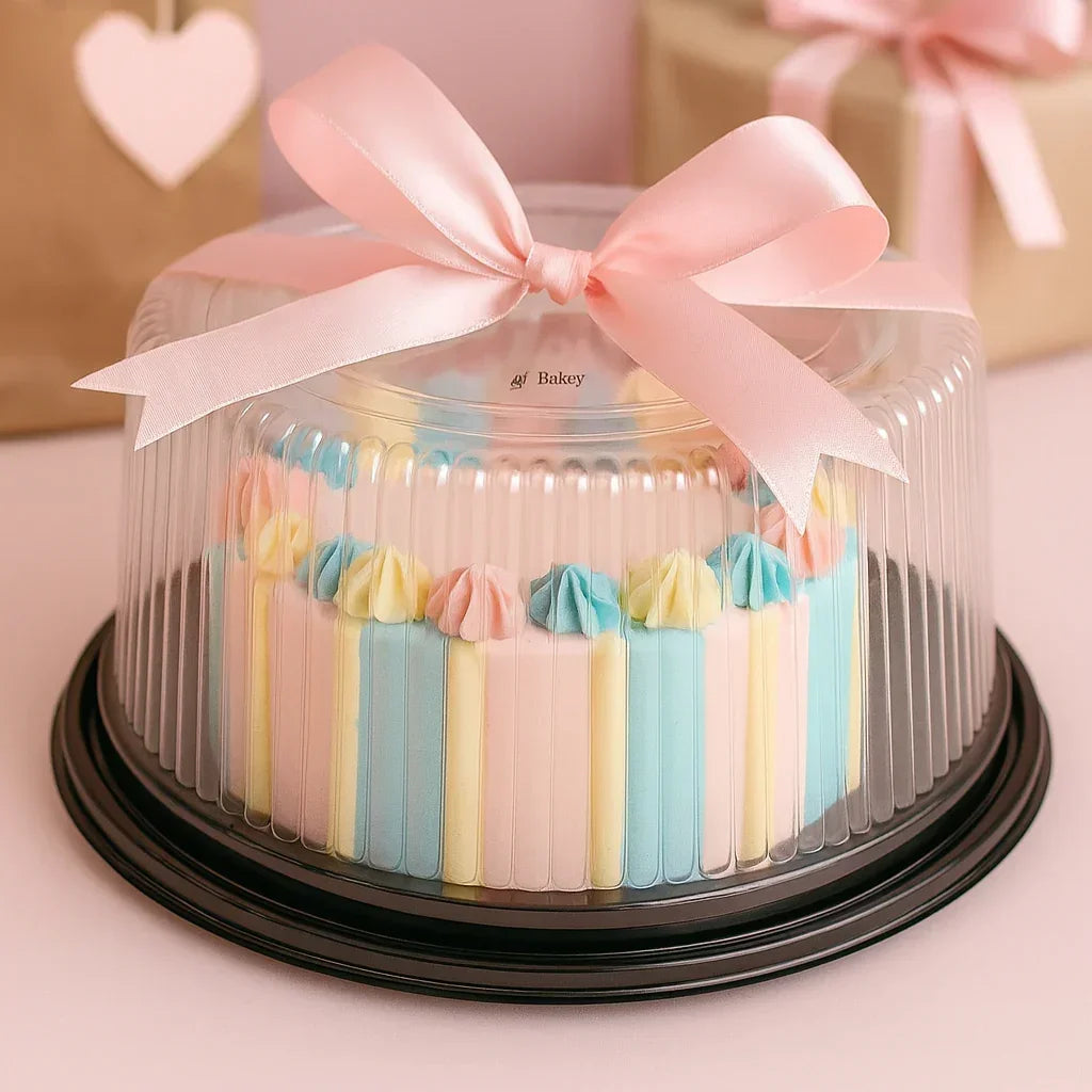 20x8.5Cm| 1/2 Kg Cake Carrier With Lid| Plastic Cake Carrier with Black Base and Transparent Lid| Pack of 10 - Bakeyy.com - India - 20x8.5Cm| 1/2 Kg Cake Carrier With Lid| Plastic Cake Carrier with Black Base and Transparent Lid| Pack of 10 - Default Title