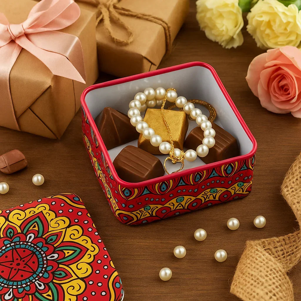 6x6x4Cm| Square Mandala Tin Box| Random Print Mandala Tin Box| Pack of 12 - Bakeyy.com - India - 6x6x4Cm| Square Mandala Tin Box| Random Print Mandala Tin Box| Pack of 12 - Default Title