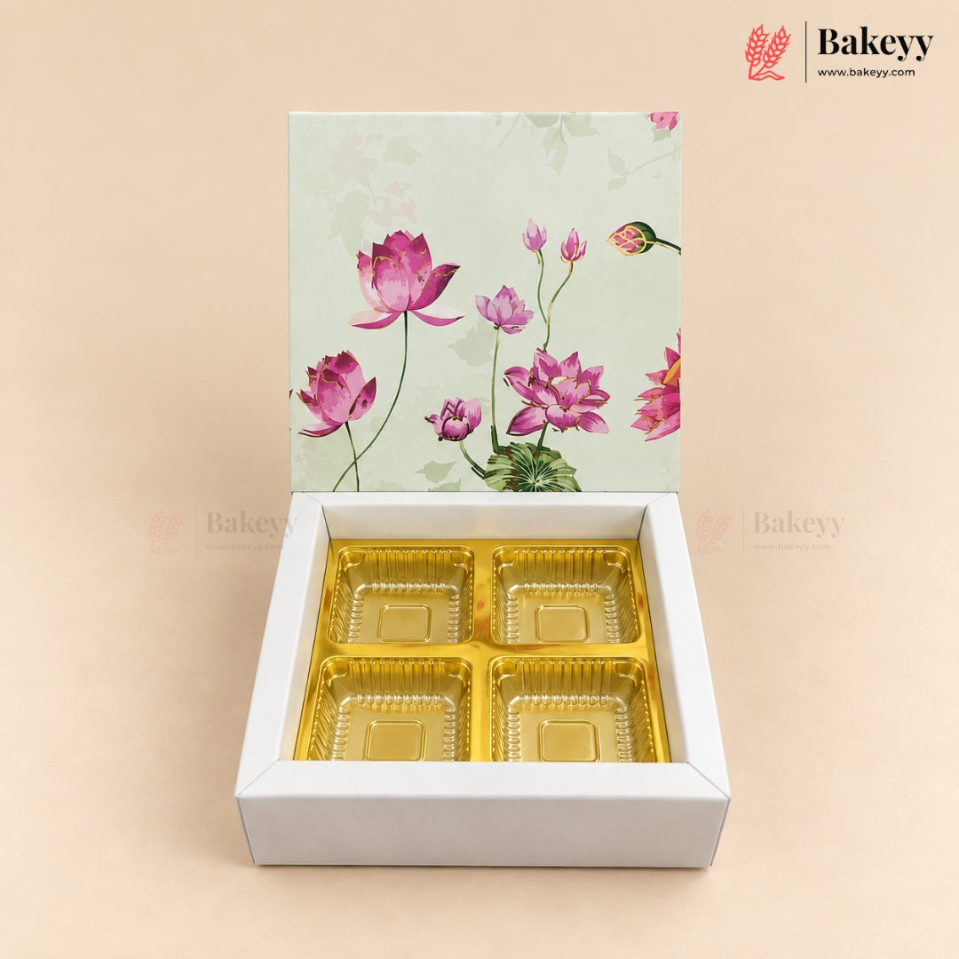 Printed Floral Chocolate Box with Golden Cavity | 3 Designs | Pack of 25