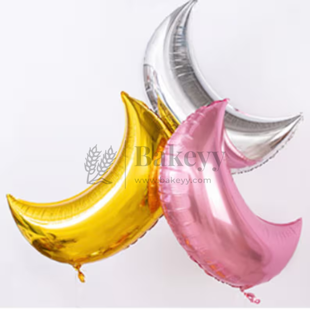 Silver Crescent Moon Foil Balloons | Party Decorative | 2 Piece