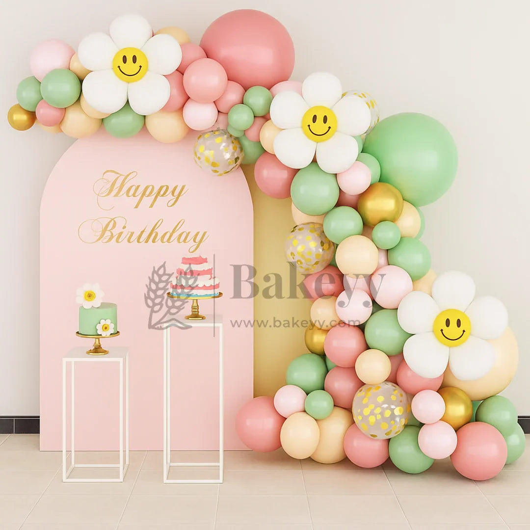 Pastel Birthday Balloon Arch Kit with Smiley Flowers | Party Decor | 1 Piece - Bakeyy.com - India - Pastel Birthday Balloon Arch Kit with Smiley Flowers | Party Decor | 1 Piece - Default Title
