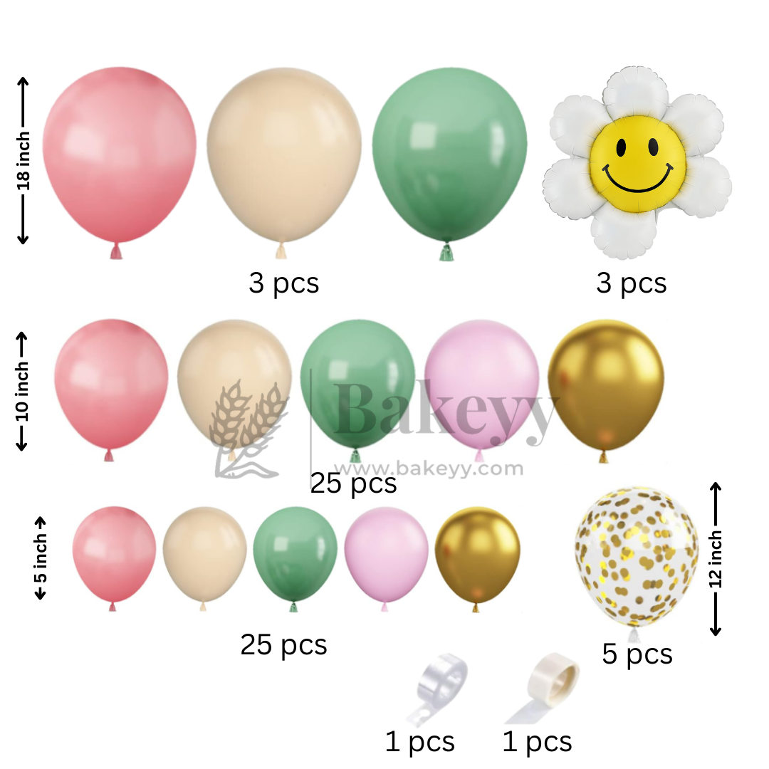 Pastel Birthday Balloon Arch Kit with Smiley Flowers | Party Decor | 1 Piece
