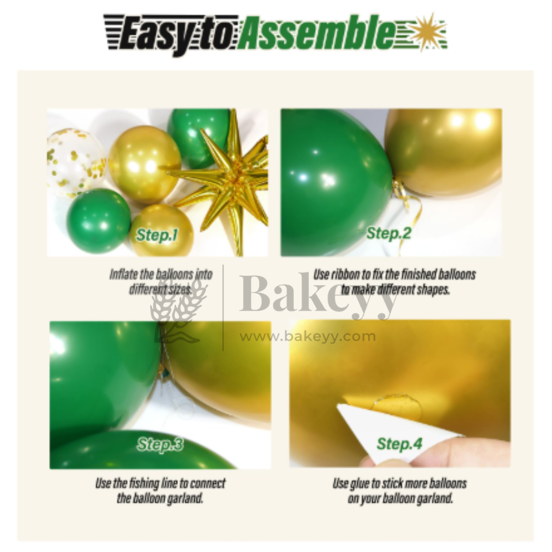 Green & Gold Balloon Arch Decoration Kit with Star Foil Balloons | Party Decor | 1 Piece