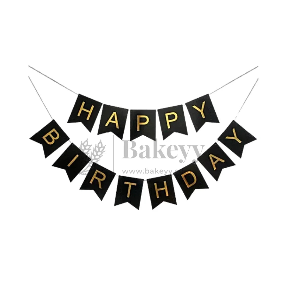 Black & Gold Happy Birthday Banner – 12x15 cm Letters with Satin Hanging String | Pack of 1 - Bakeyy.com - India - Black & Gold Happy Birthday Banner – 12x15 cm Letters with Satin Hanging String | Pack of 1 - Default Title
