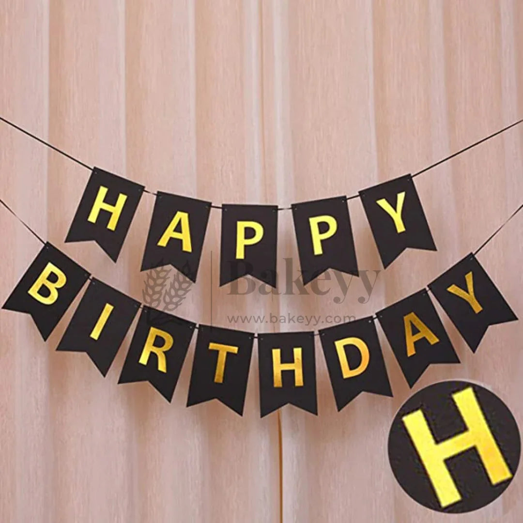 Black & Gold Happy Birthday Banner – 12x15 cm Letters with Satin Hanging String | Pack of 1 - Bakeyy.com - India - Black & Gold Happy Birthday Banner – 12x15 cm Letters with Satin Hanging String | Pack of 1 - Default Title