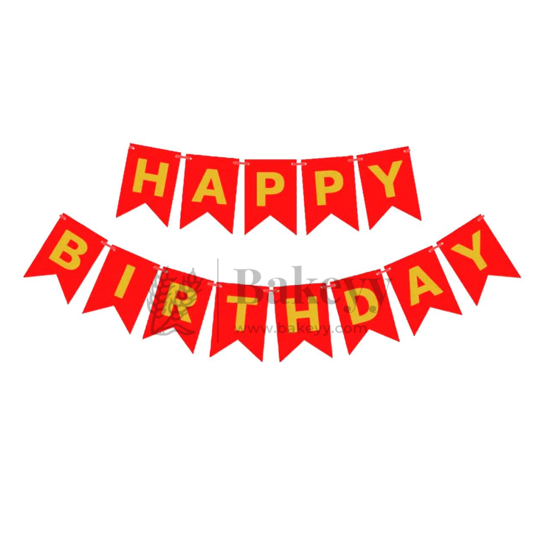 Red & Gold Happy Birthday Banner – 11x16 cm Letters with Satin Hanging String | Pack of 1