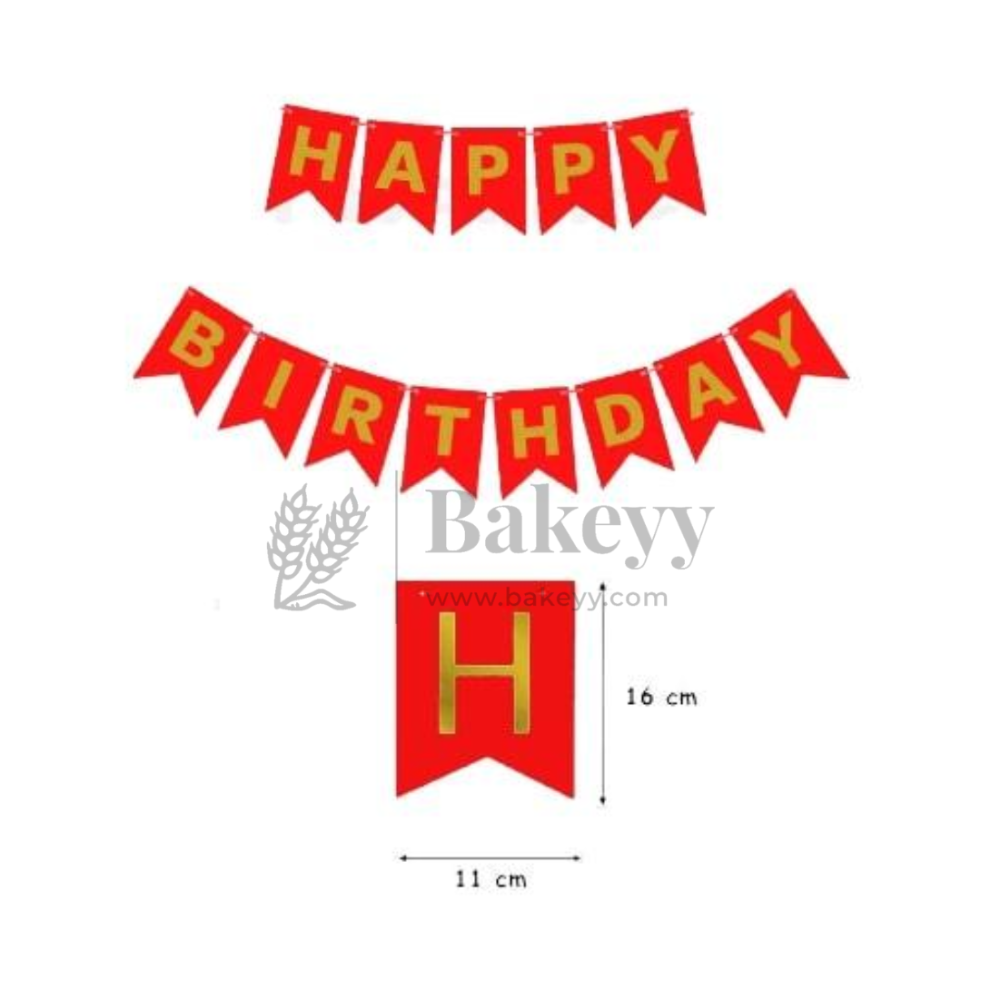 Red & Gold Happy Birthday Banner – 11x16 cm Letters with Satin Hanging String | Pack of 1