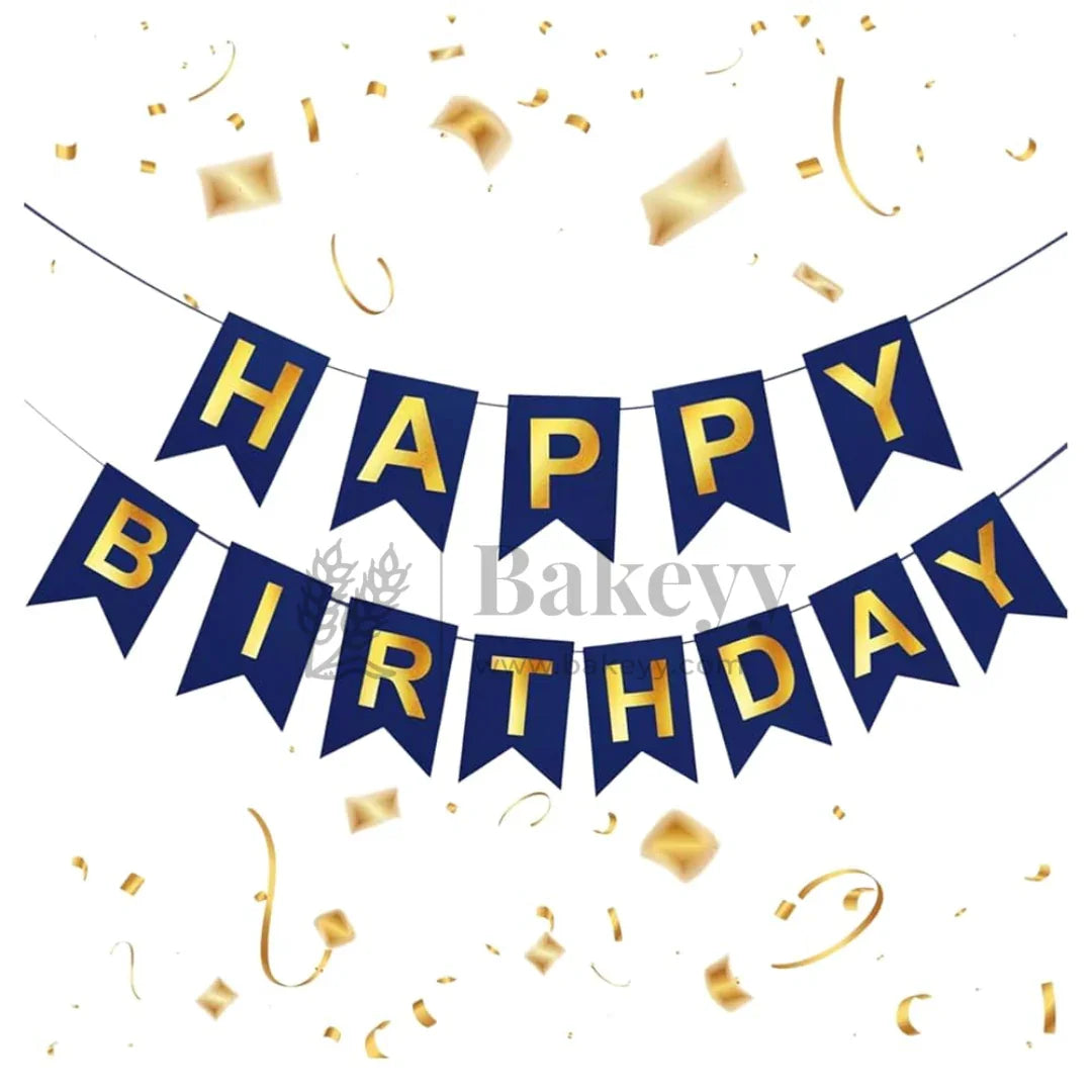 Blue & Gold Happy Birthday Banner – 11x16 cm Letters with Satin Hanging String | Pack of 1 - Bakeyy.com - India - Blue & Gold Happy Birthday Banner – 11x16 cm Letters with Satin Hanging String | Pack of 1 - Default Title