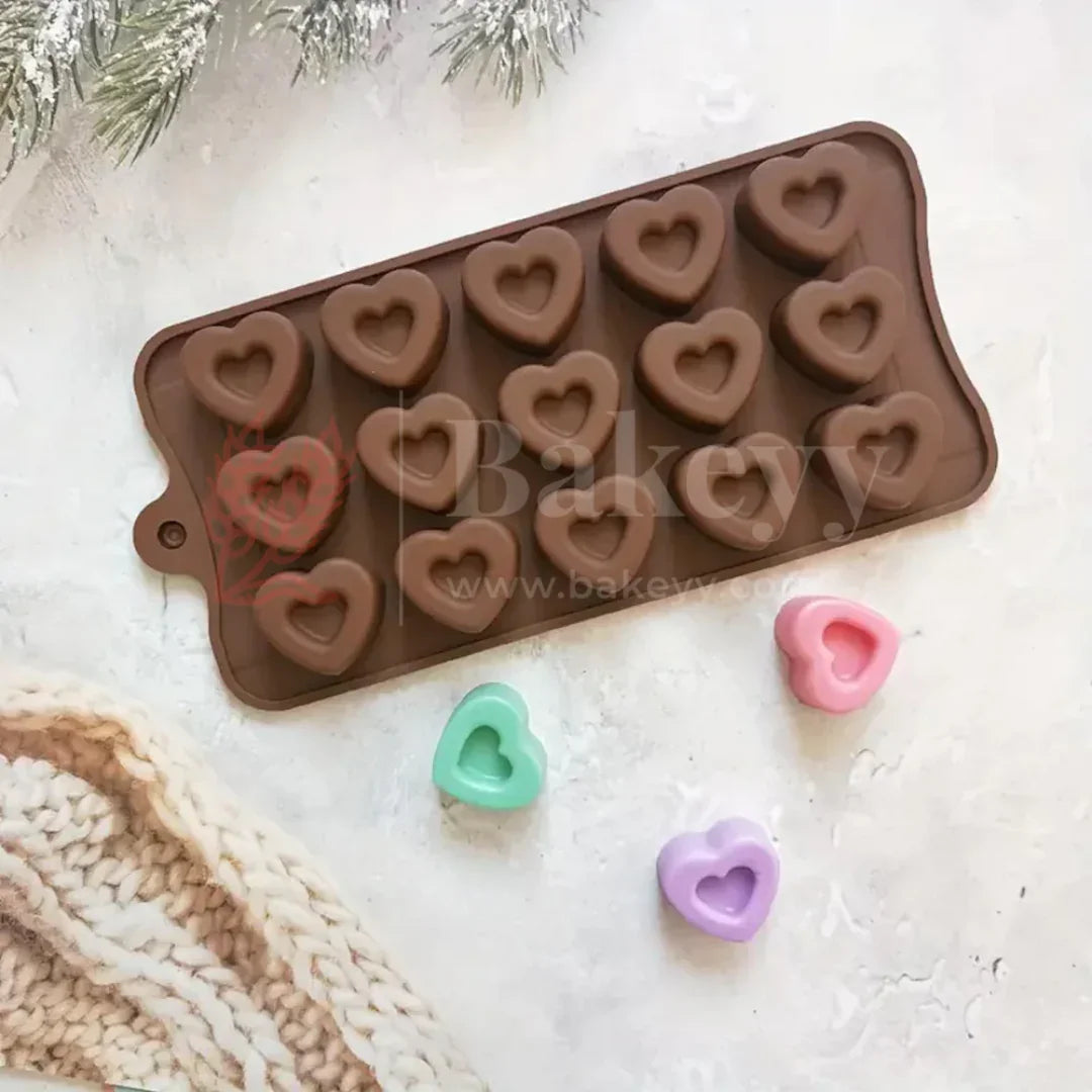 15-Cavity | 3D Heart Shaped Silicone Chocolate Mould | Non-Stick Baking & Candy Making Tray | 1 Piece