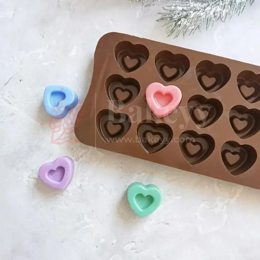 15-Cavity | 3D Heart Shaped Silicone Chocolate Mould | Non-Stick Baking & Candy Making Tray | 1 Piece - Bakeyy.com - India - 15-Cavity | 3D Heart Shaped Silicone Chocolate Mould | Non-Stick Baking & Candy Making Tray | 1 Piece - Default Title