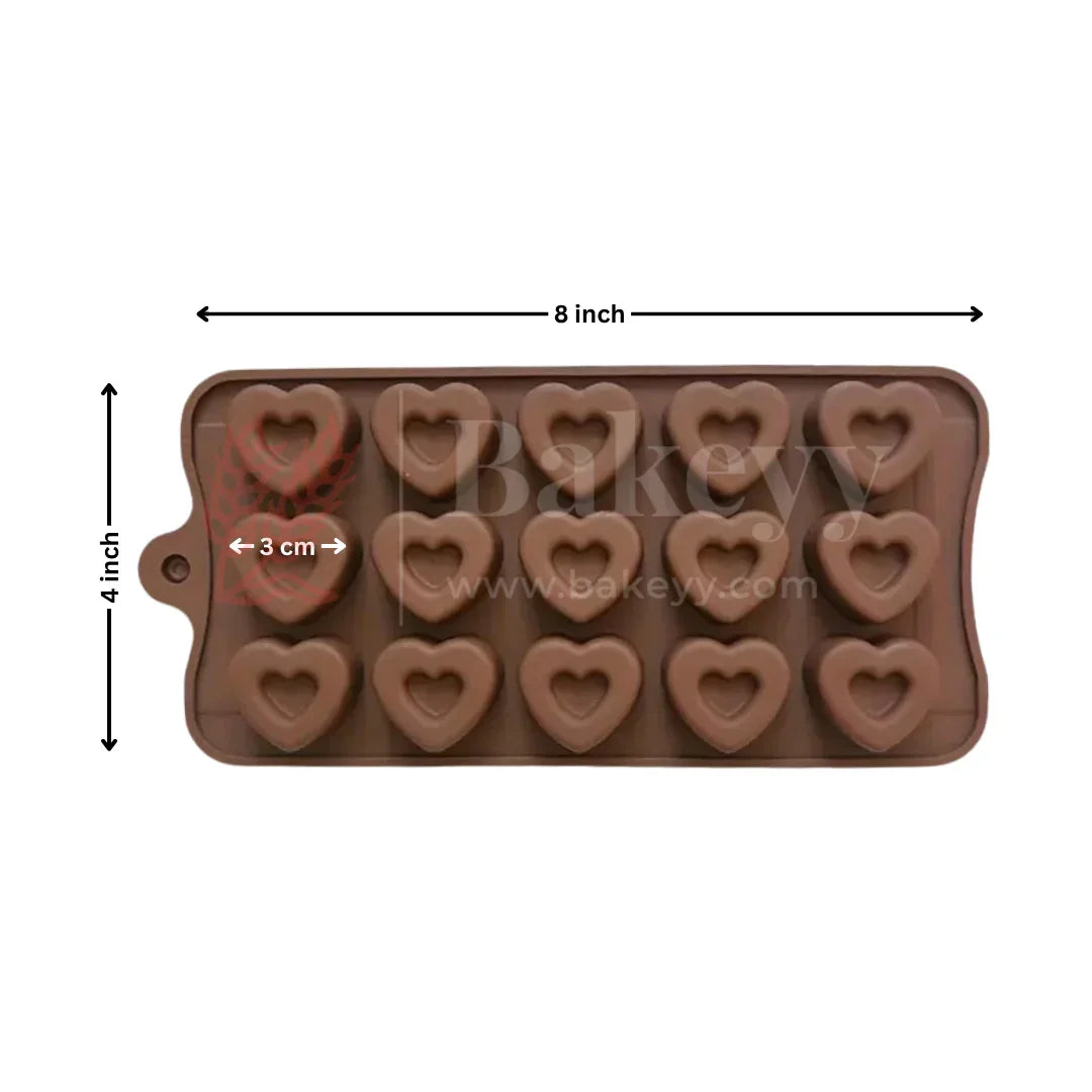 15-Cavity | 3D Heart Shaped Silicone Chocolate Mould | Non-Stick Baking & Candy Making Tray | 1 Piece