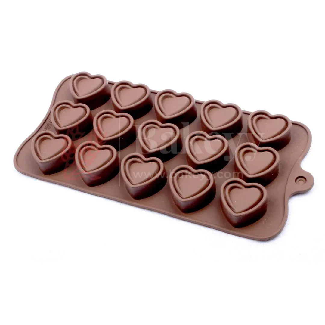 15-Cavity | Double-Layer Heart Shaped Silicone Chocolate Mould | Non-Stick Baking & Candy Making Tray | 1 Piece