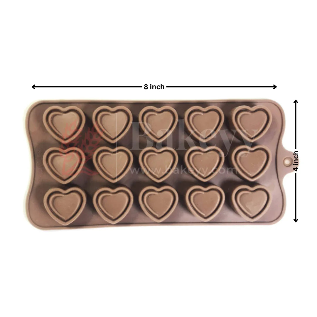 15-Cavity | Double-Layer Heart Shaped Silicone Chocolate Mould | Non-Stick Baking & Candy Making Tray | 1 Piece